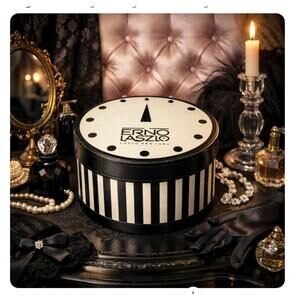 Erno Laszlo Vintage Black and White Striped Round Hat Box Vanity Storage